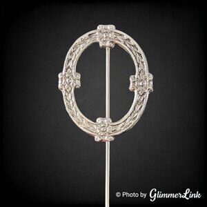Vintage Art Nouveau Style Openwork Oval Floral Ornate Silver Tone Stick Pin